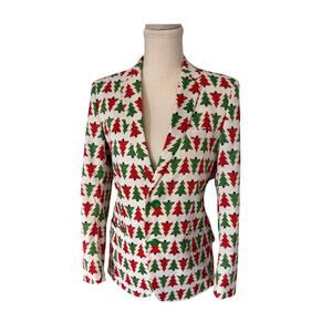 Suslo Couture Womens Christmas Tree Blazer Size 16 XXL Red Green Holiday Jacket